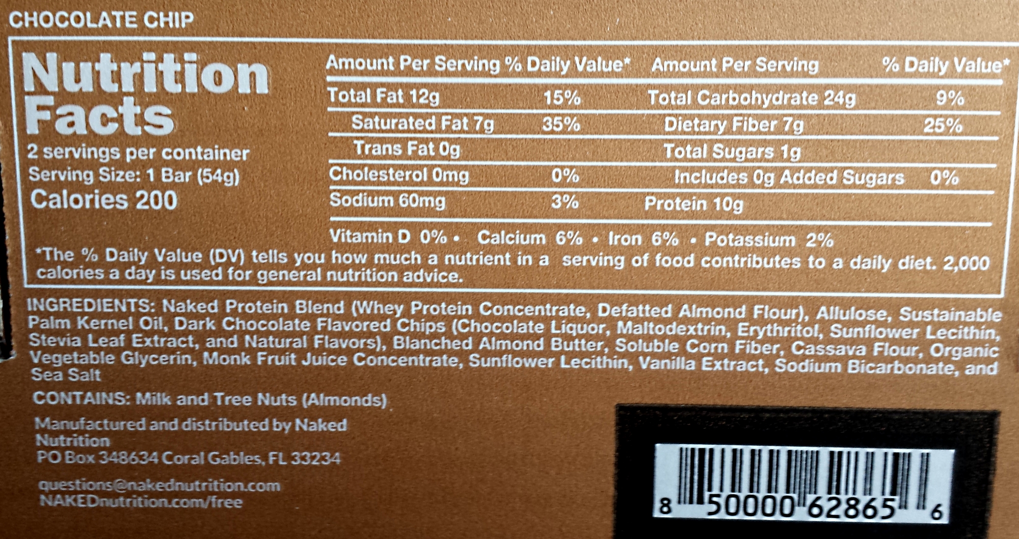 Gluten free protein cookie from Naked Nutrition - nutritional facts