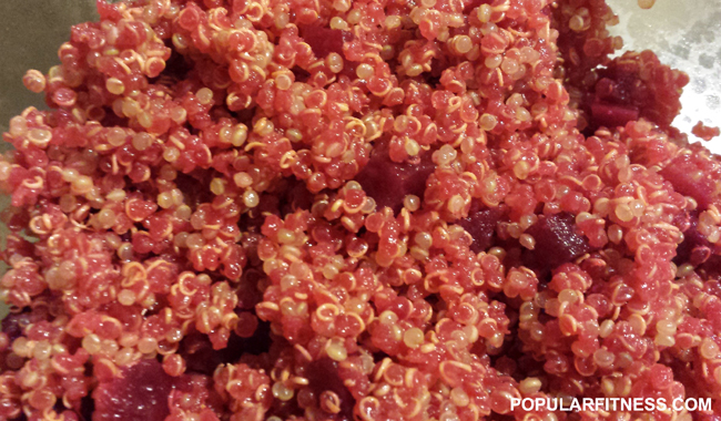 Organic Quinoa with chopped beets added. High in protein, vitamins and nutrients. - recipe and photo by popular fitness