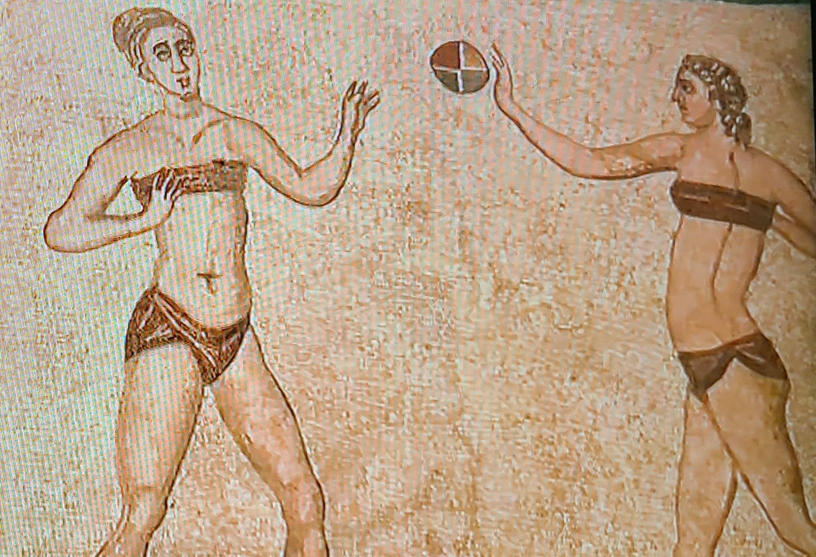 Roman female athletes playing a ball game wearing bikinis