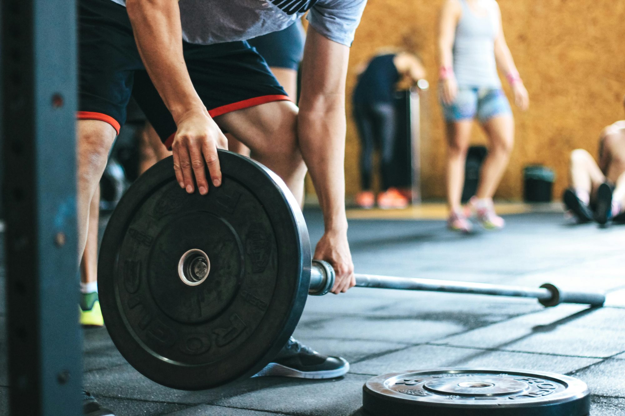 A man about to do a weight training exercise.