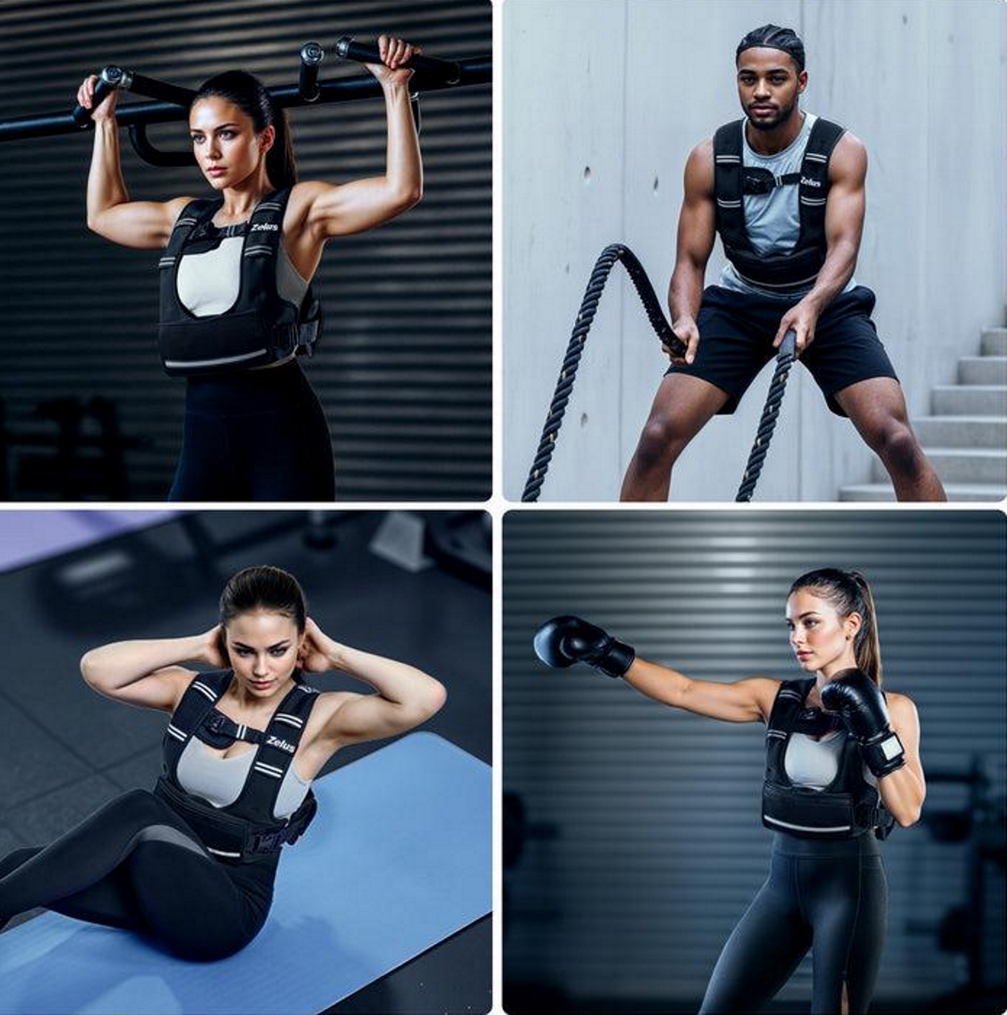 Wearing a weighted vest while weight training, strength training, and exercising.